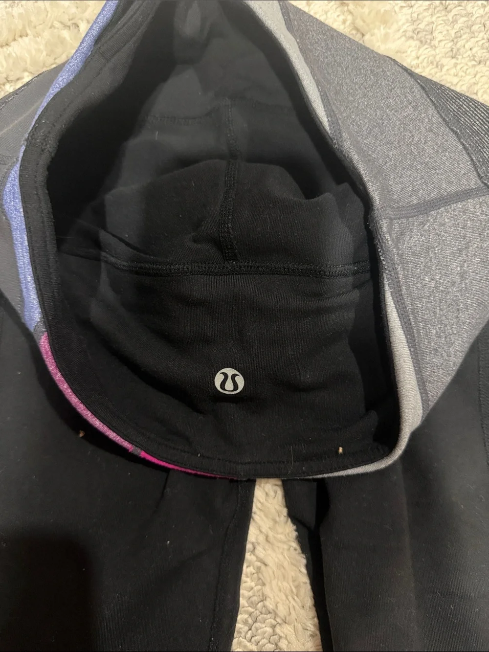 lululemon athletica Black Cropped Leggings with Gray, Purple & Pink Waistband